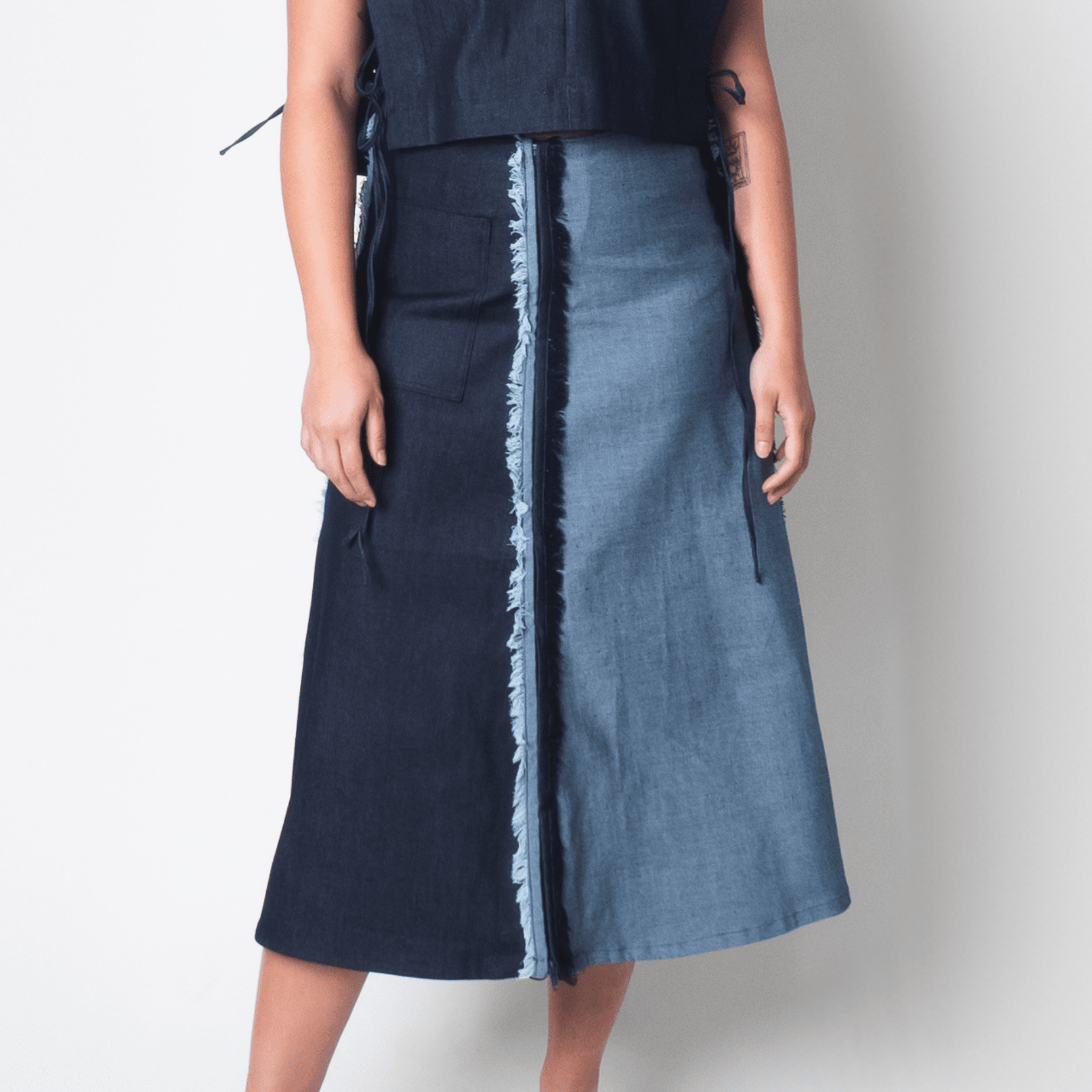 4-Way A-Line Skirt Two-Tone Denim Fashion Rags2Riches