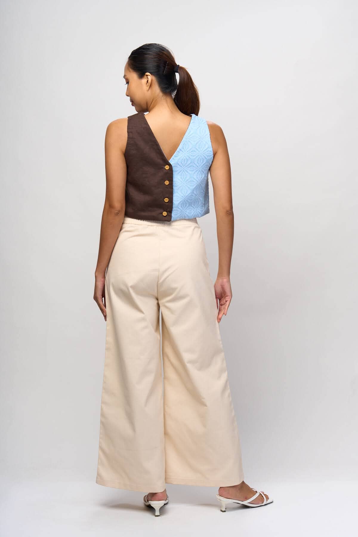 4-way Top Blue Binetwagan + Dark Brown Linen Fashion R2R On Repeat