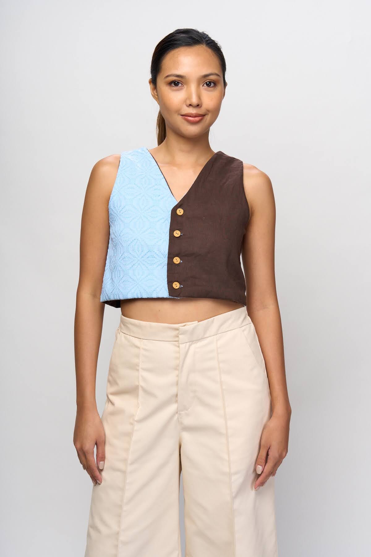 4-way Top Blue Binetwagan + Dark Brown Linen Fashion R2R On Repeat