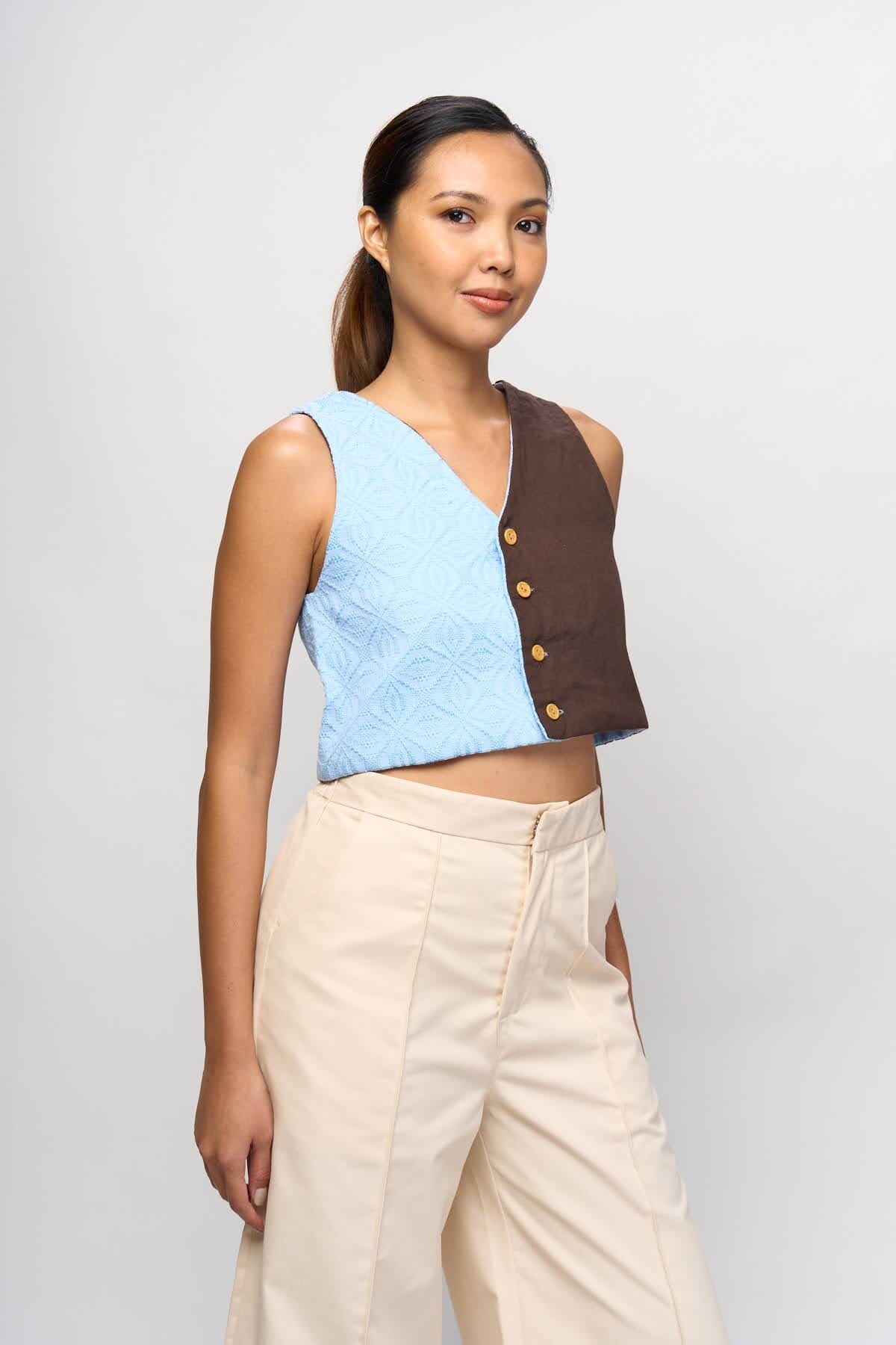 4-way Top Blue Binetwagan + Dark Brown Linen Fashion R2R On Repeat
