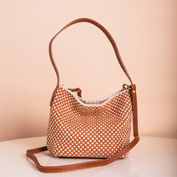 Buslo Micro Checkerboard Tan & Beige with Longer Handles