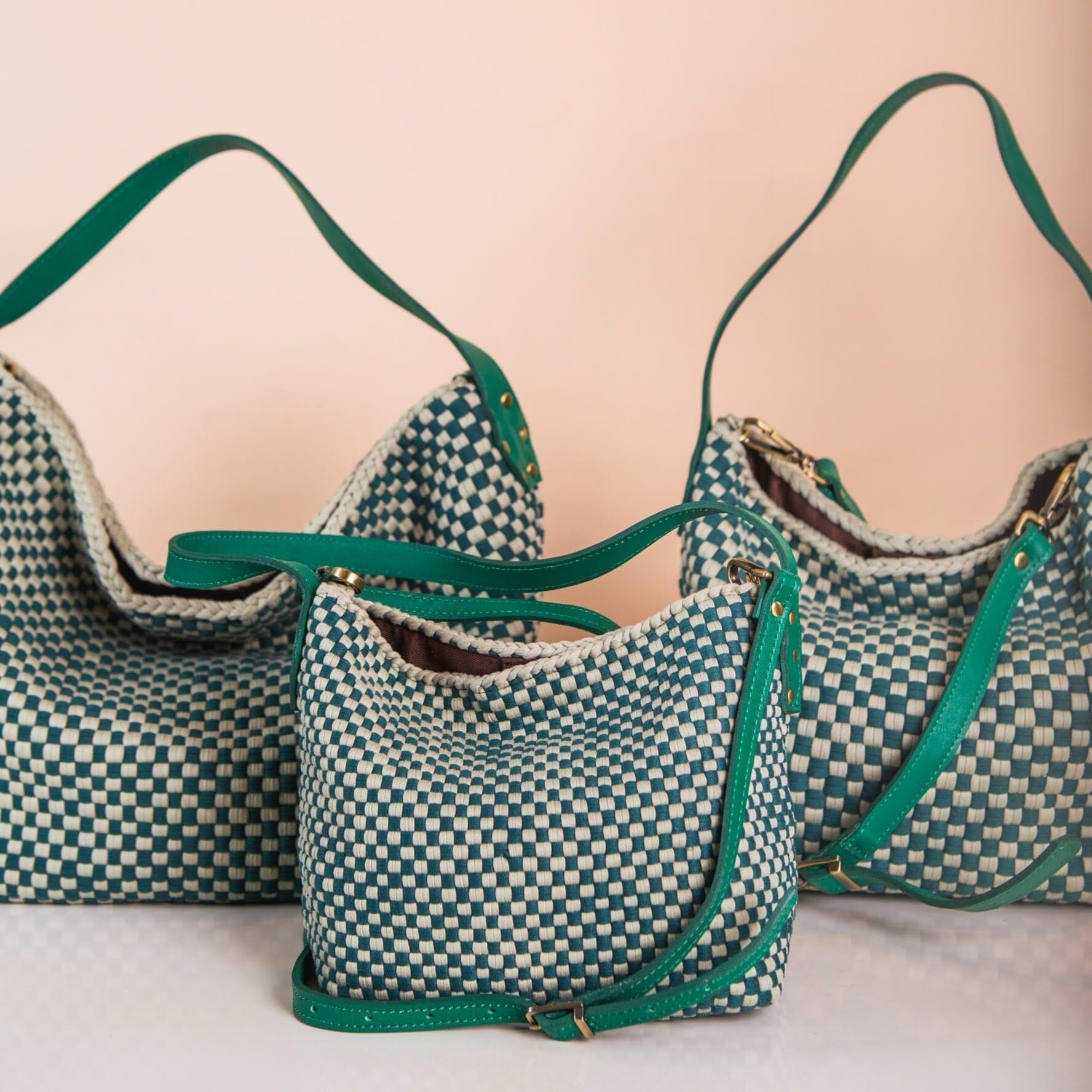 Buslo Mini Checkerboard Sage & Emerald with Longer Handle Fashion Rags2Riches