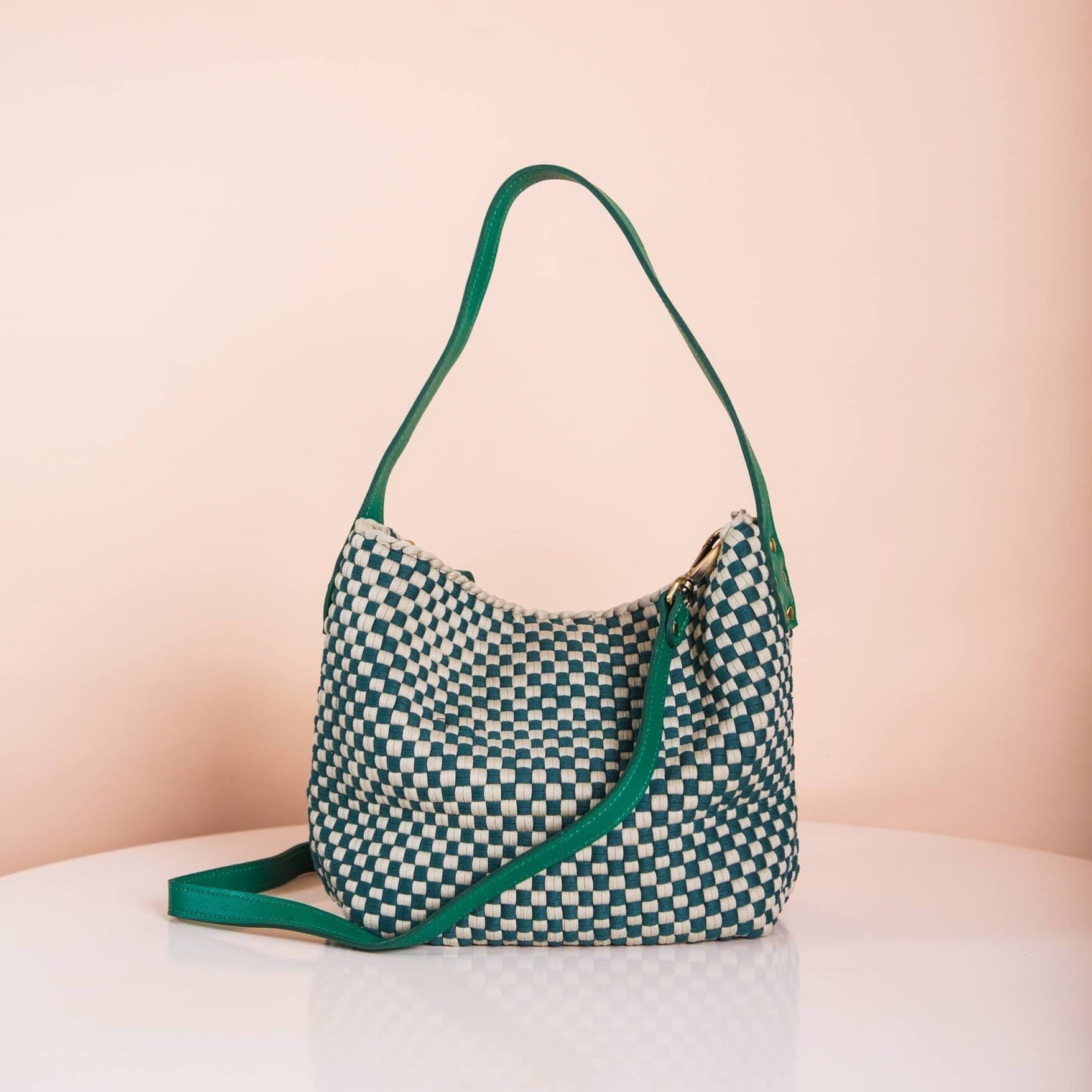 Buslo Mini Checkerboard Sage & Emerald with Longer Handle Fashion Rags2Riches