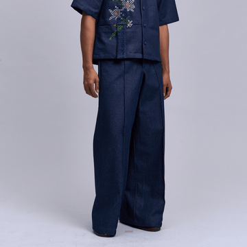 Pintucks Pants Dark Blue Denim Fashion Rags2Riches