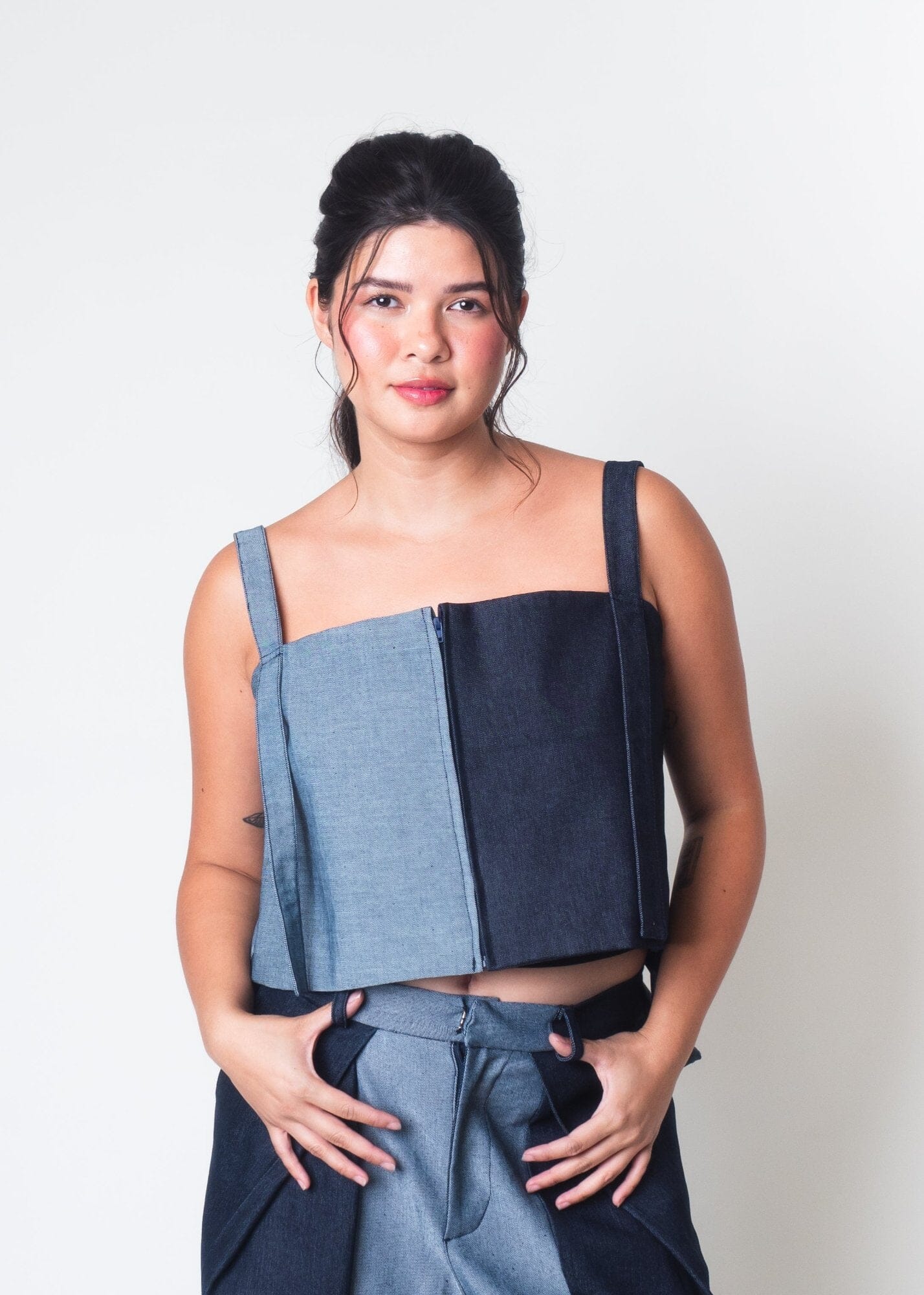 [Ready Today] Big Weave Top Two-Tone Denim Fashion R2R On Repeat