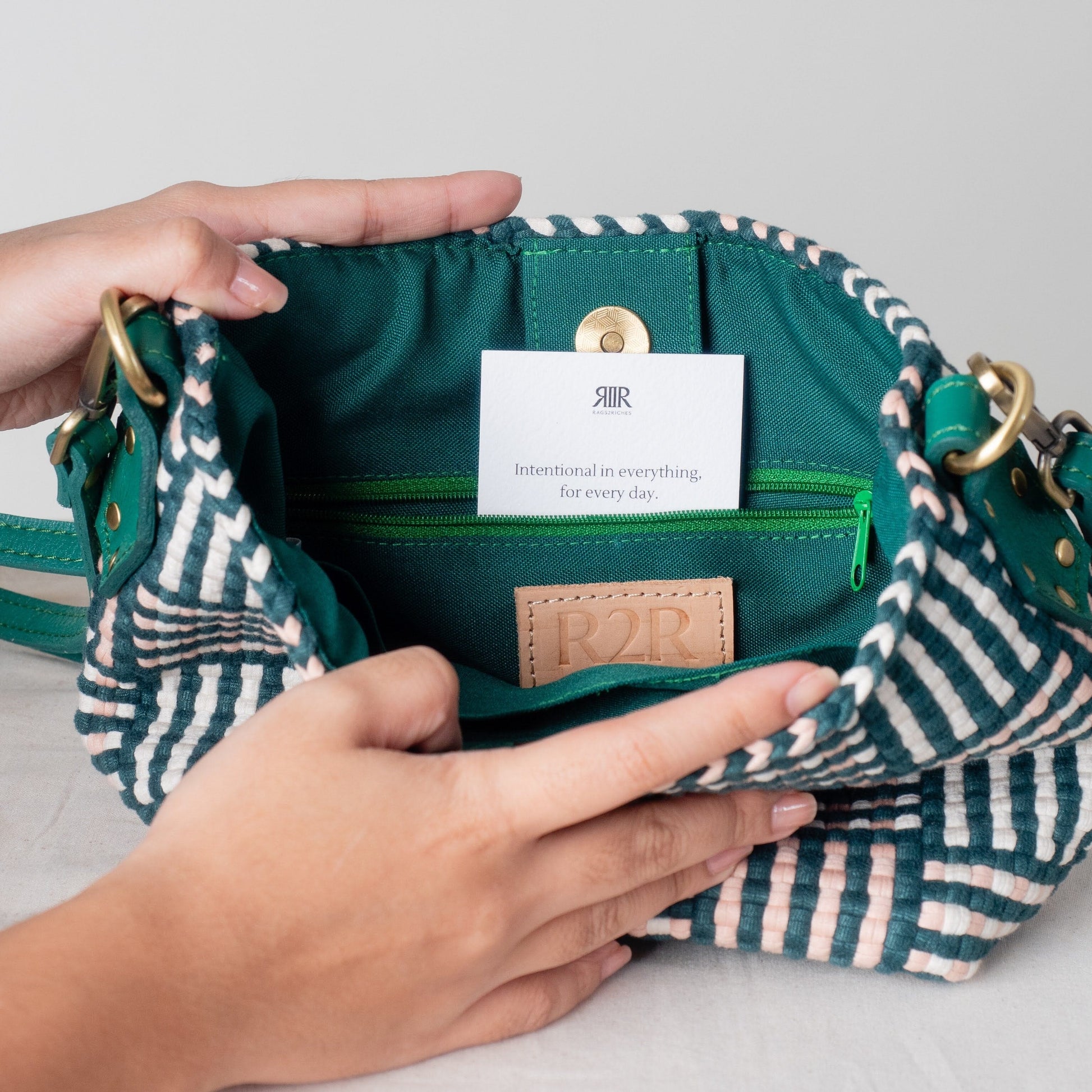 [Ready Today] Buslo Micro Snap Mat Pattern Emerald & Blush Fashion Rags2Riches