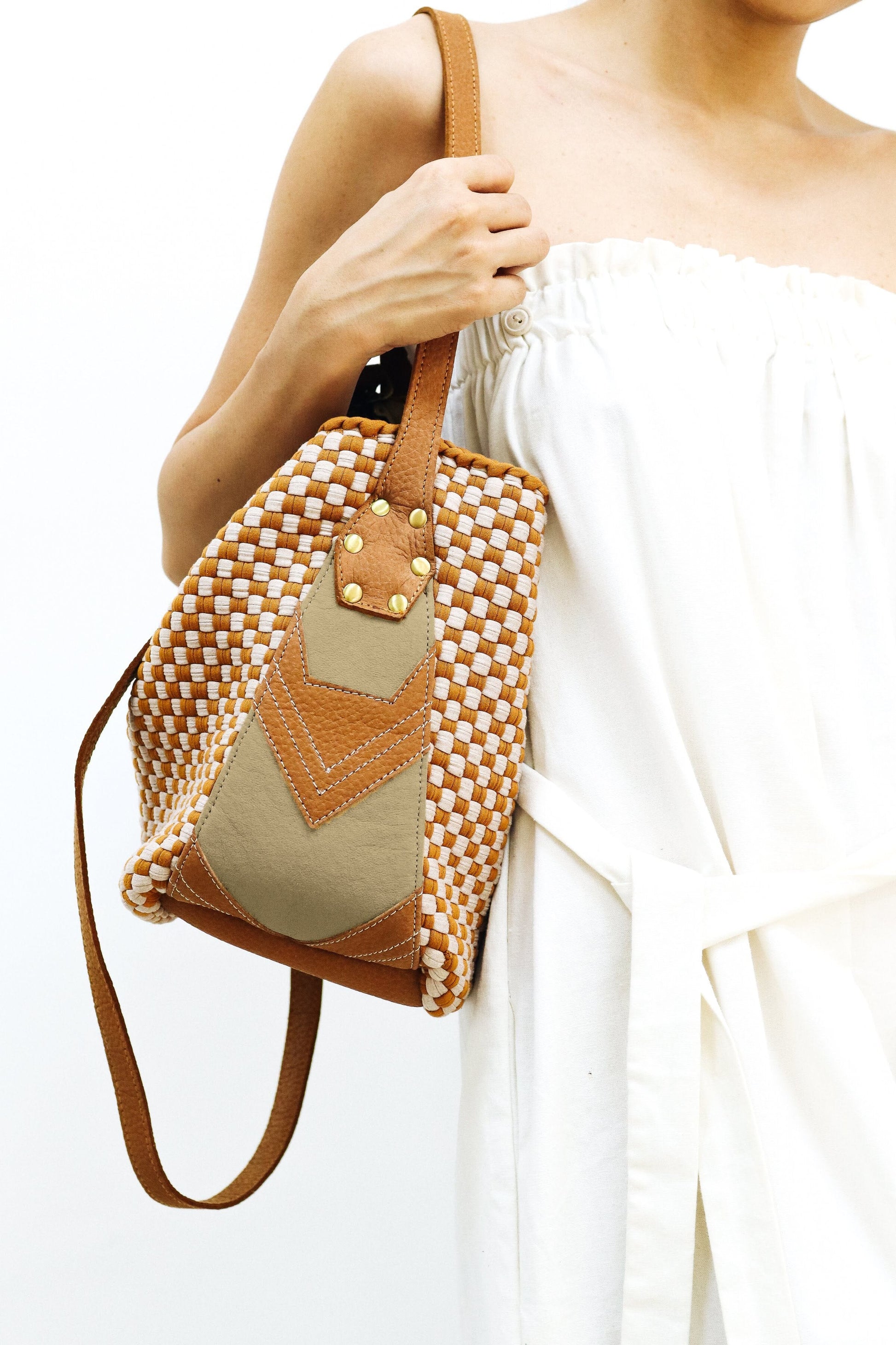 [Ready Today] Buslo Mini Medley Leather Patchwork Tan Fashion Rags2Riches