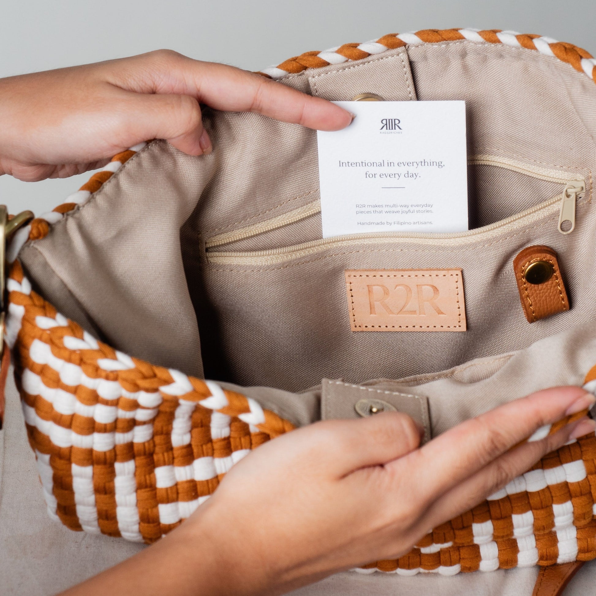 [Ready Today] Buslo Mini Snap Mat Pattern Tan & Beige Fashion Rags2Riches