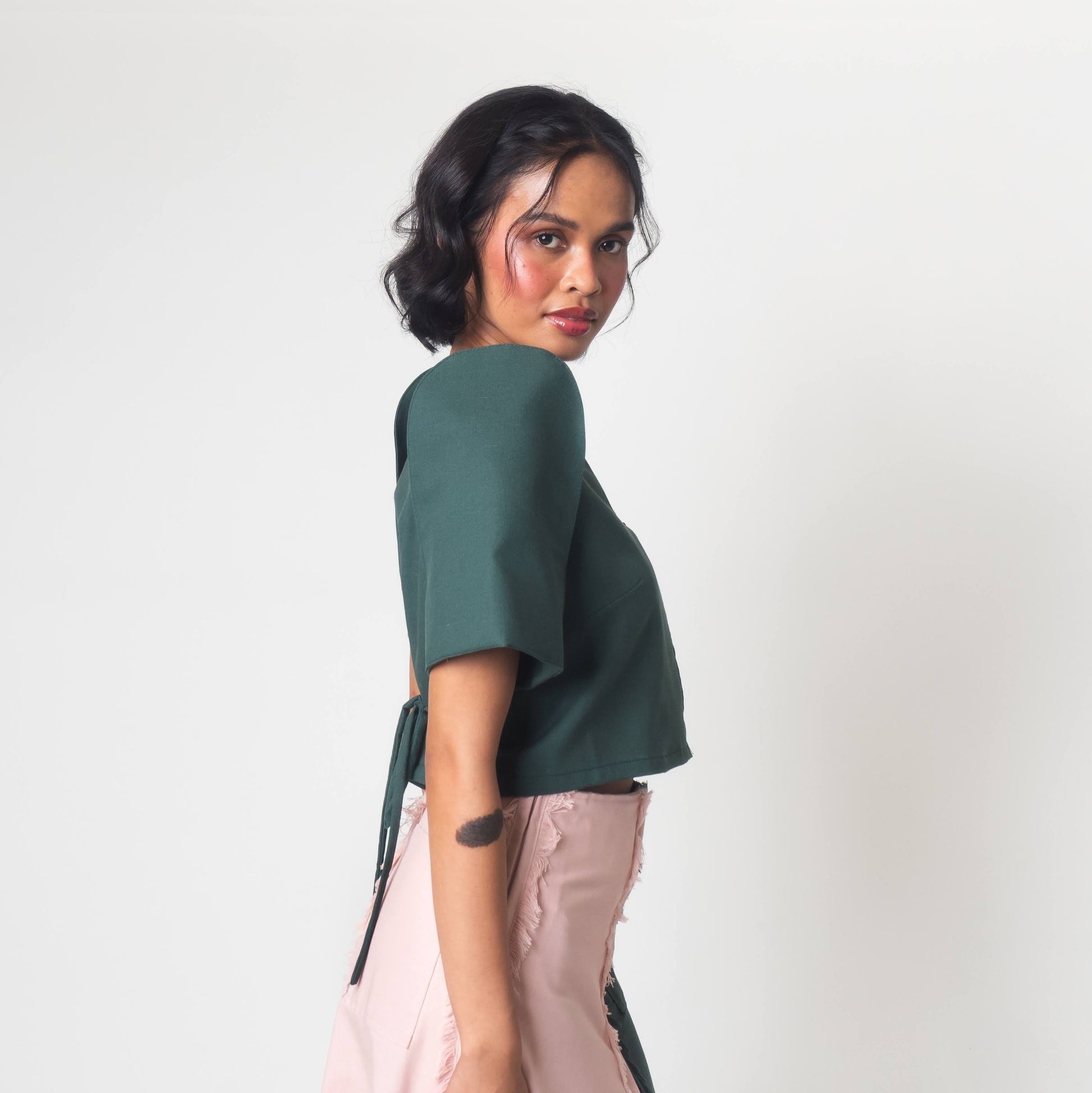 [Ready Today] Convertible Terno Top Green Fashion R2R On Repeat