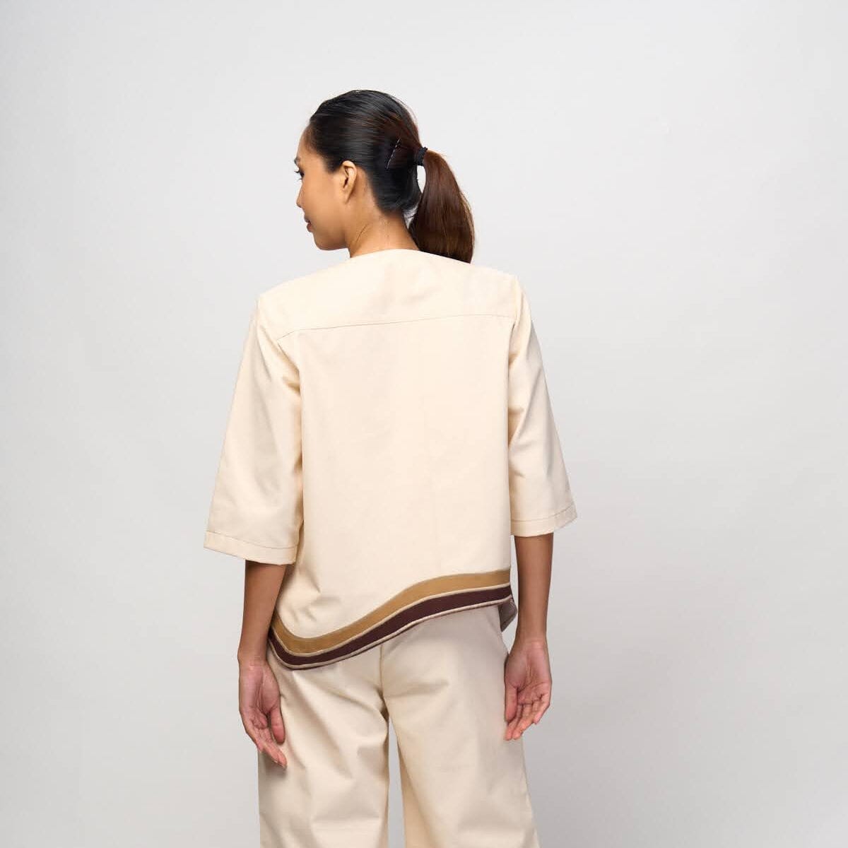 [Ready Today] Daloy Zip-Up Jacket Off-White & Tan Fashion R2R On Repeat