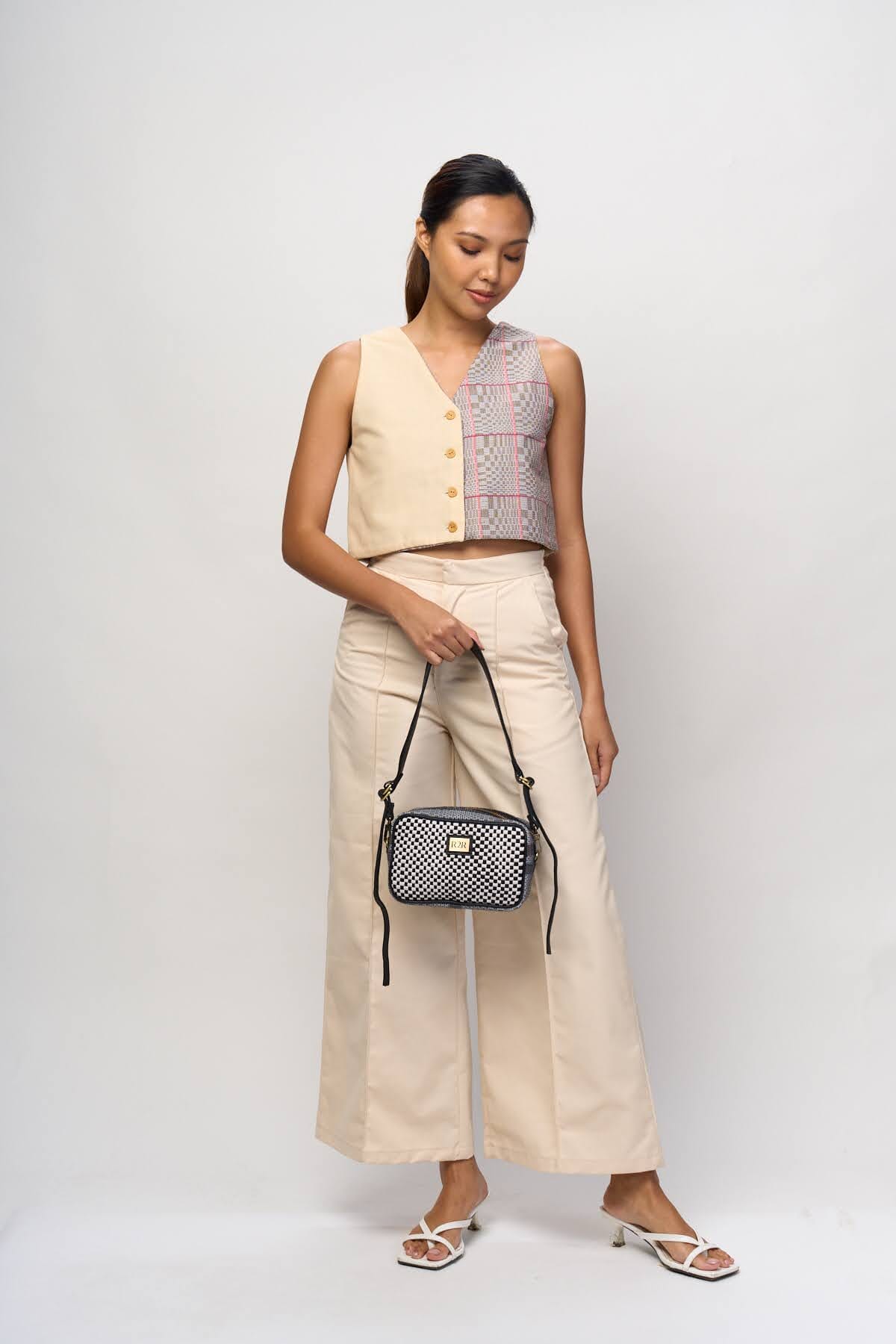 [Ready Today] Kamara Crossbody Black & Beige Checkerboard Fashion Rags2Riches