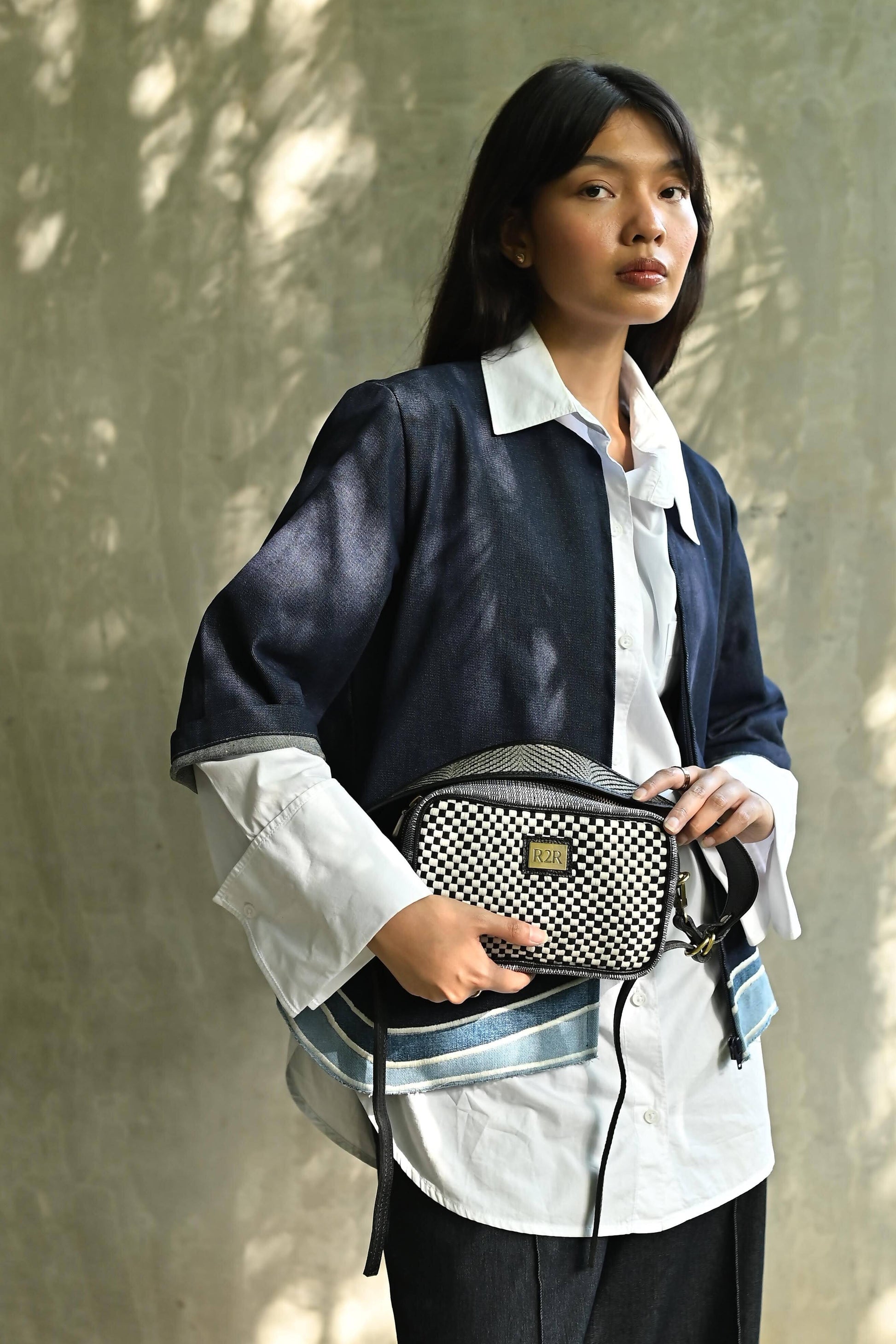 [Ready Today] Kamara Crossbody Black & Beige Checkerboard Fashion Rags2Riches