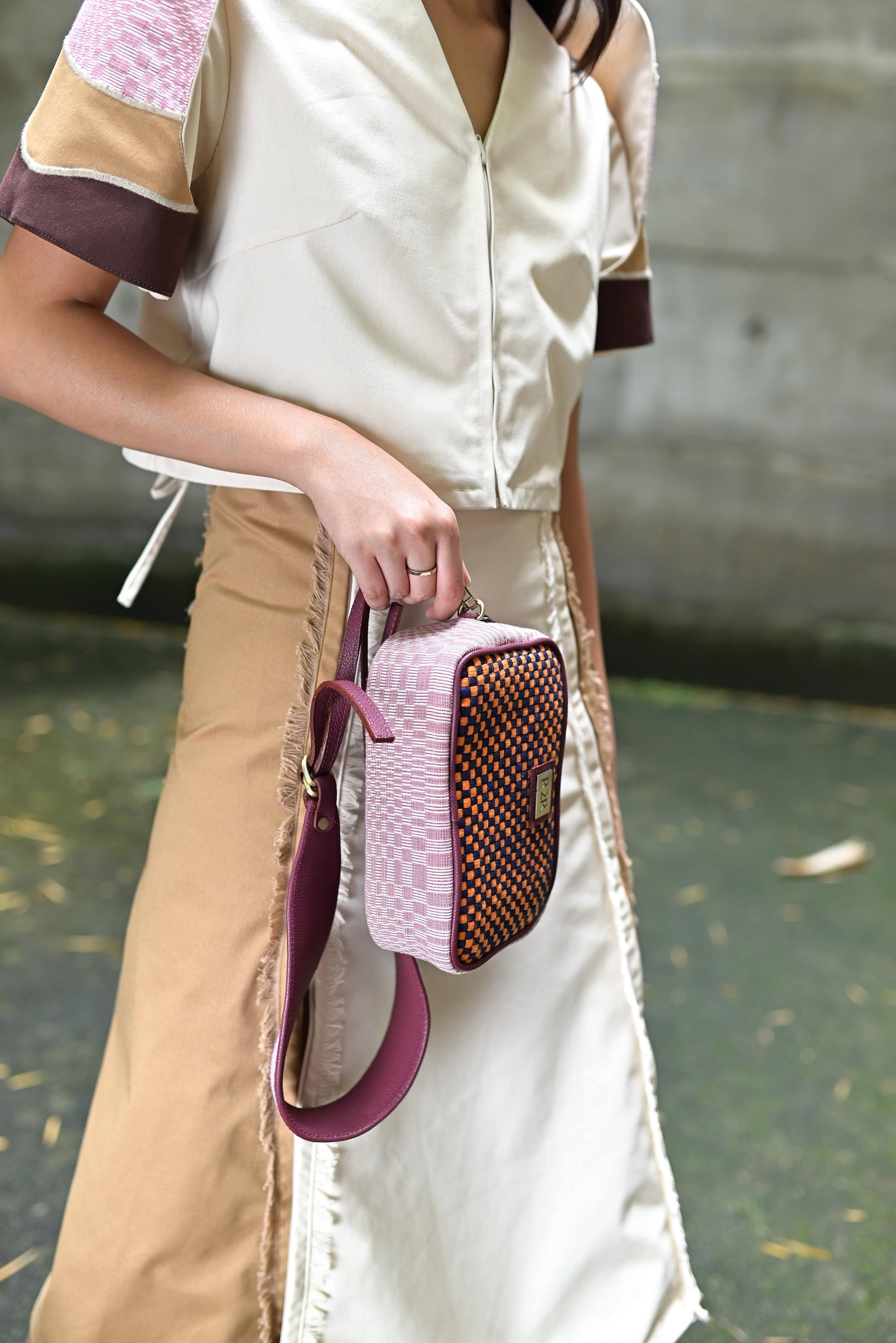 [Ready Today] Kamara Crossbody Navy & Orange Checkerboard Fashion Rags2Riches