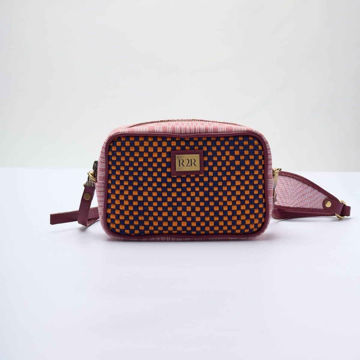 [Ready Today] Kamara Crossbody Navy & Orange Checkerboard Fashion Rags2Riches