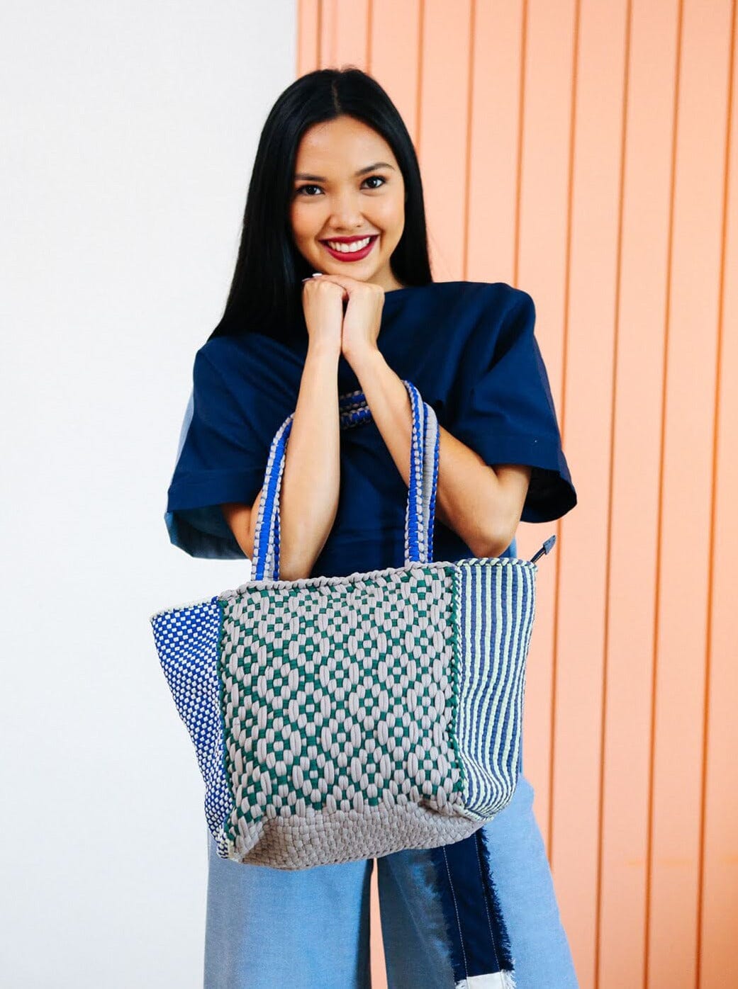[Ready Today] Multi Weave Tote Large Aurora Fashion Rags2Riches