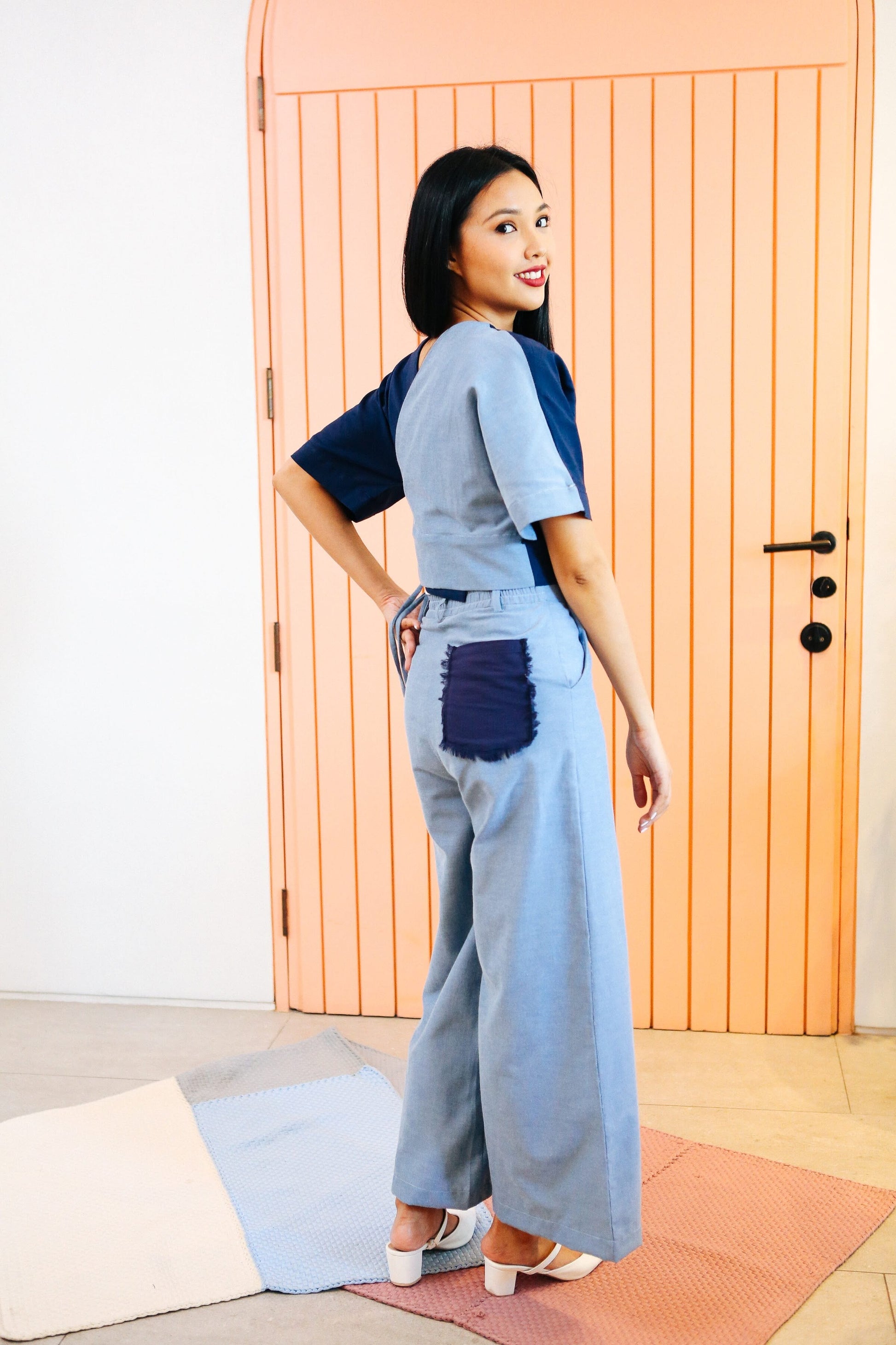 [Ready Today] Striped Wide-Legged Pants Chambray Fashion Rags2Riches