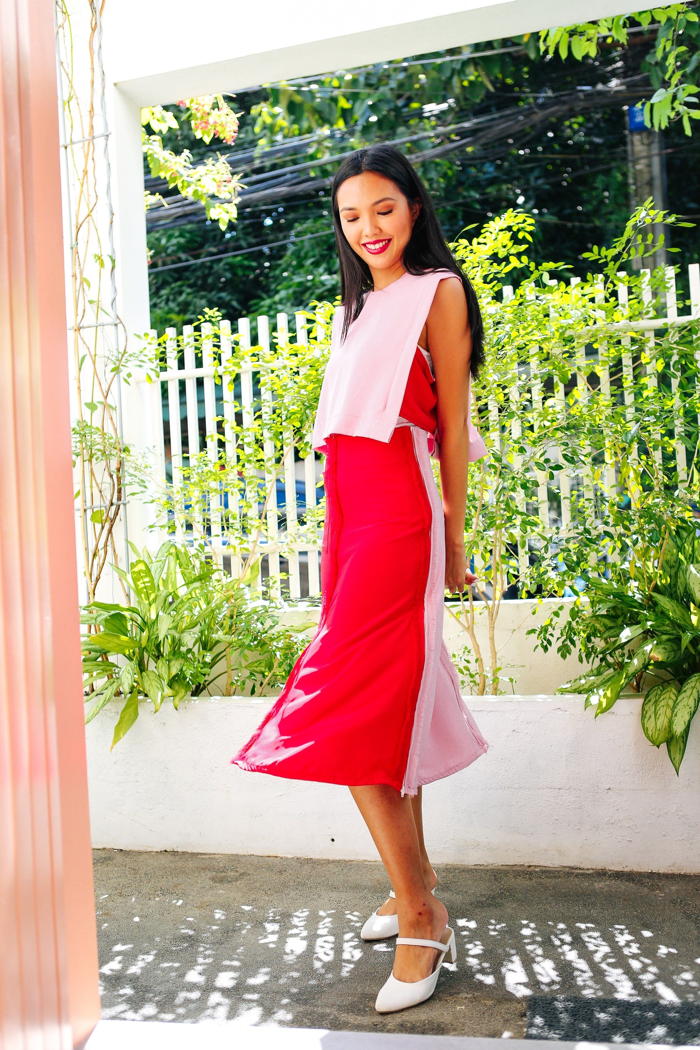 Green and outlet red midi skirt