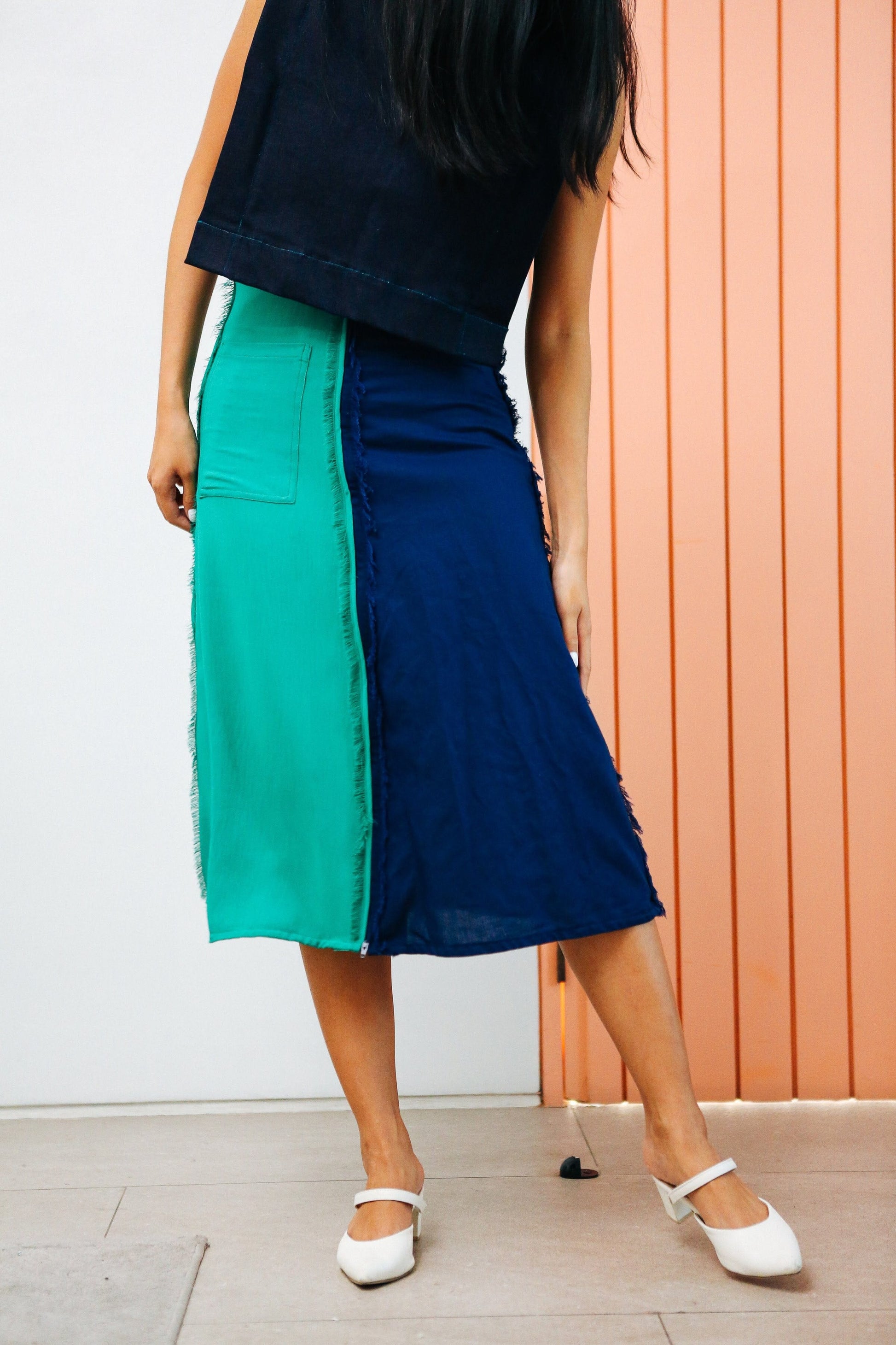 4-Way A-Line Skirt Navy & Teal Fashion Rags2Riches