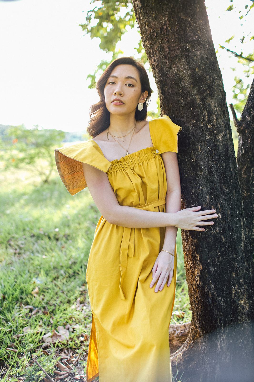 Bell On Off-shoulder Dress Yellow Fashion Rags2Riches