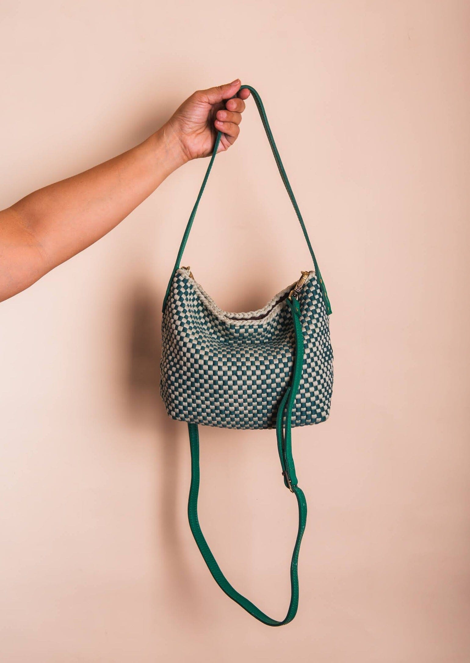 [Ready Today] Buslo Micro Checkerboard Emerald & Sage with Longer Handles Fashion Rags2Riches