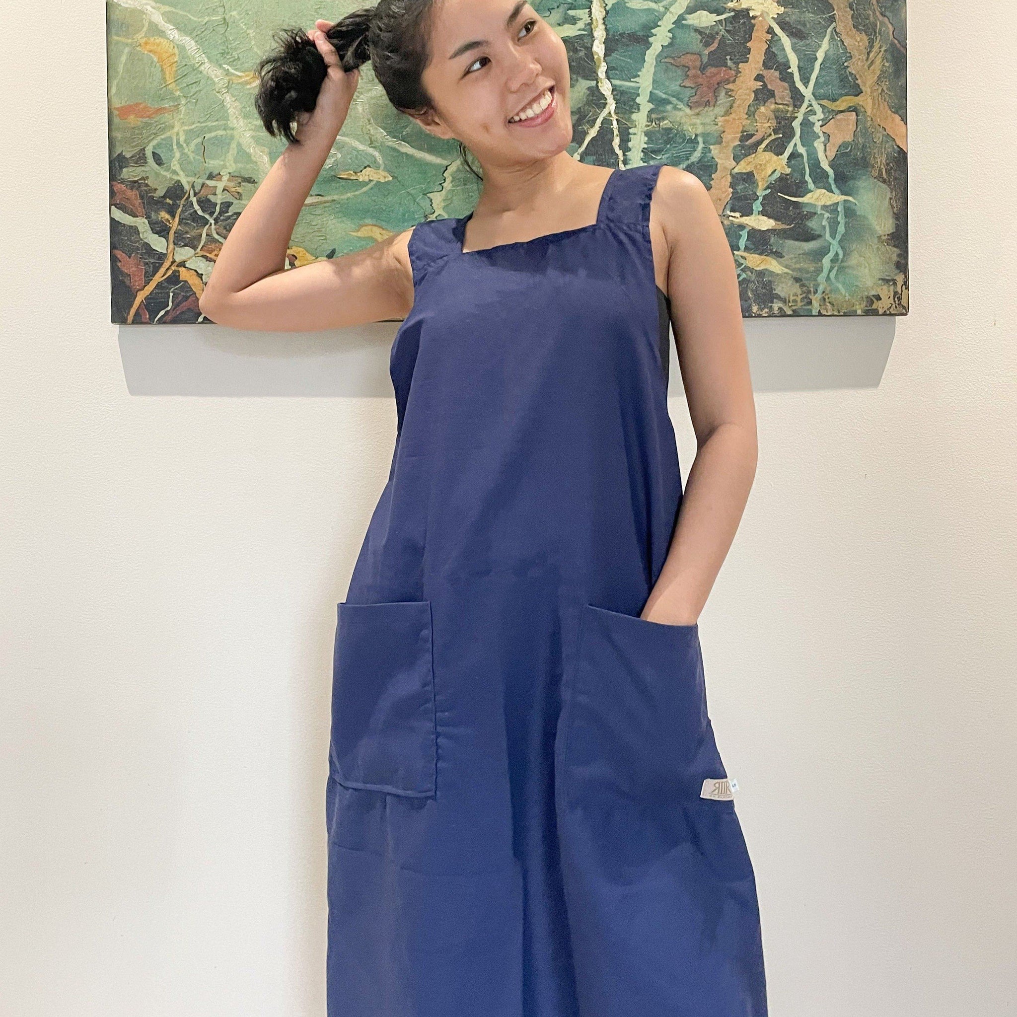 Smock Apron Navy Blue Linen Lifestyle Rags2Riches