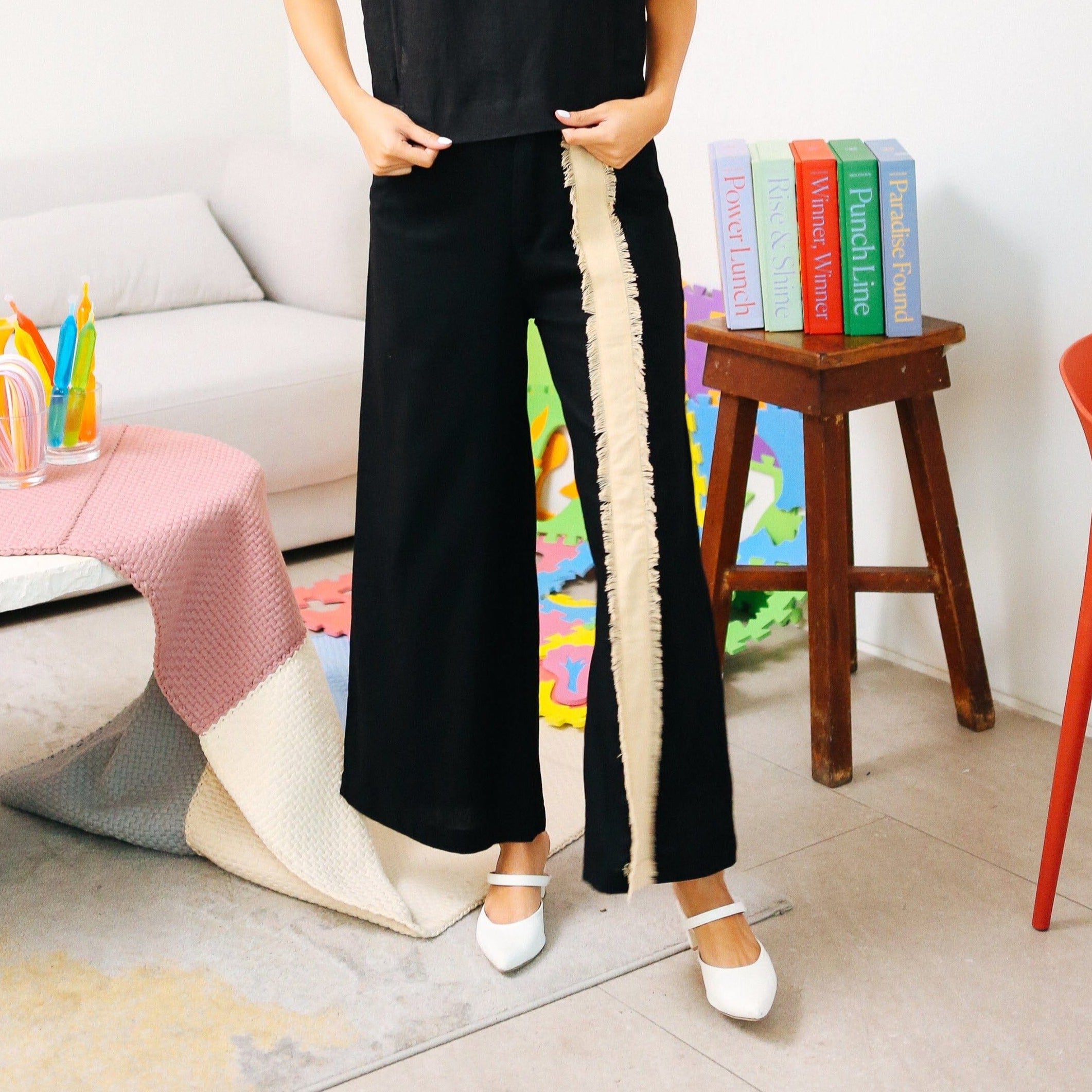 Black striped outlet wide leg pants