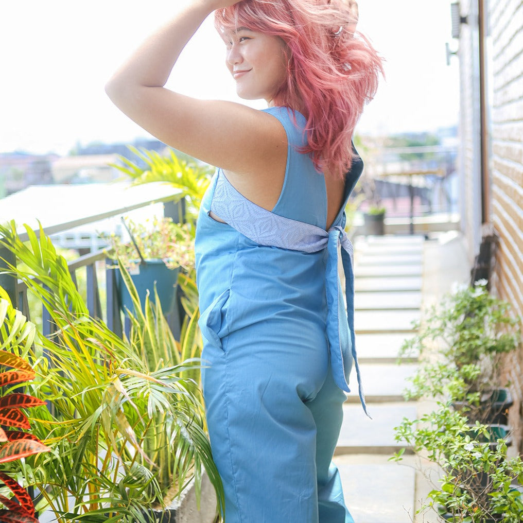The Tie Back-Front Jumpsuit Chambray Blue Fashion Rags2Riches
