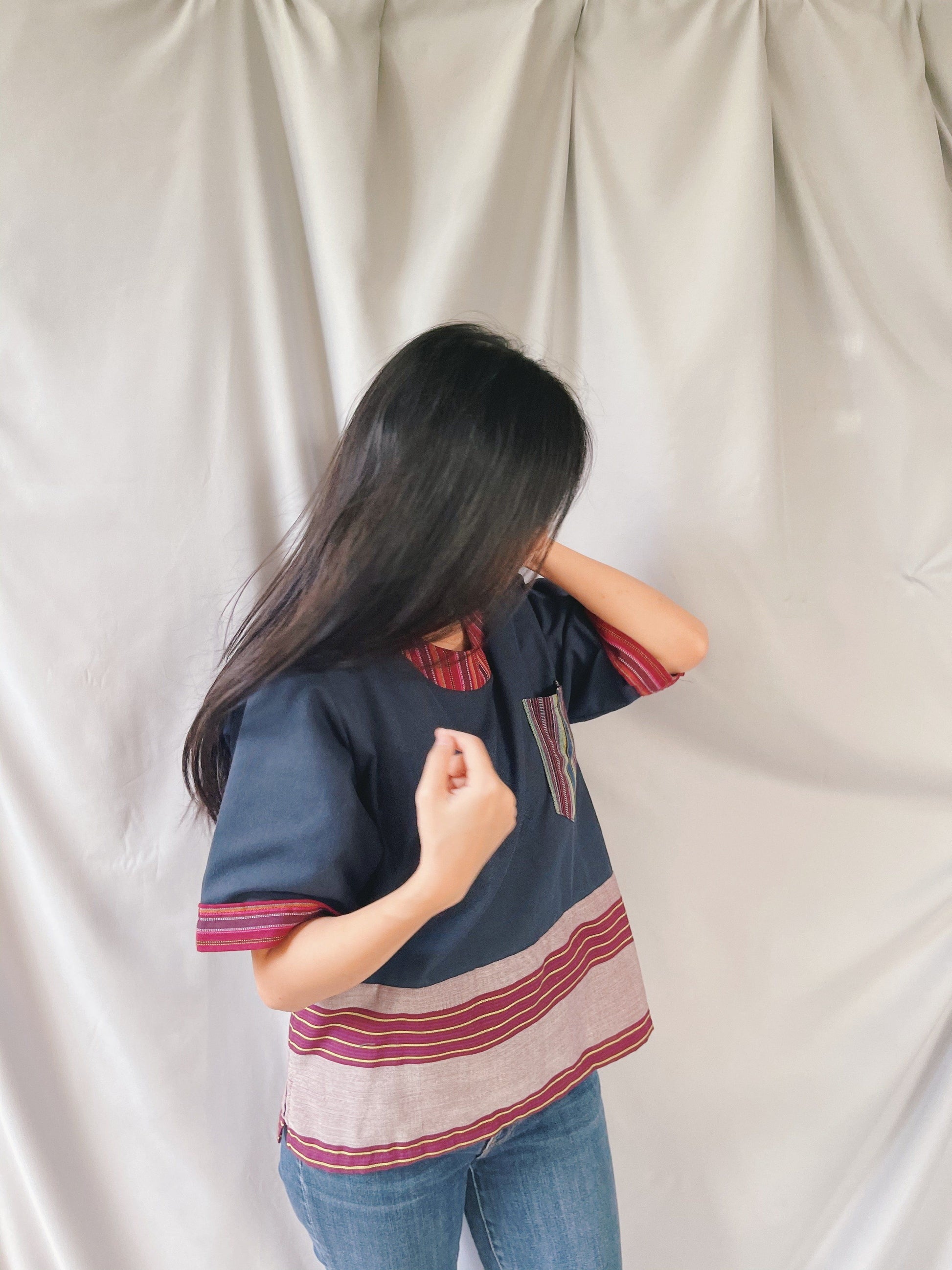 Umaga Blouse in Navy Blue Fashion Rags2Riches